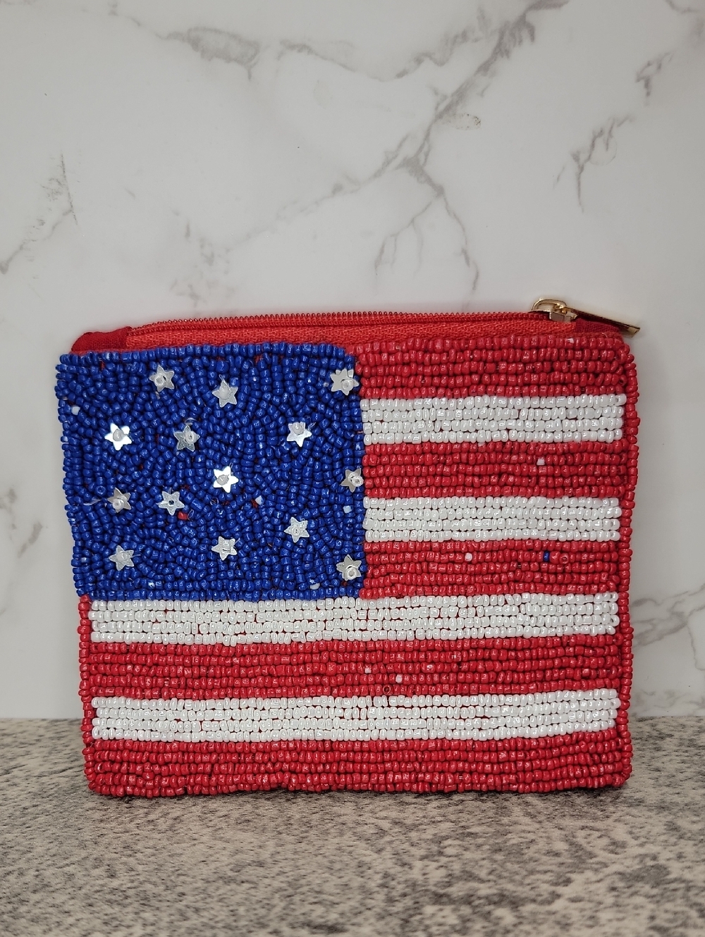 American Flag Beaded Coin purse